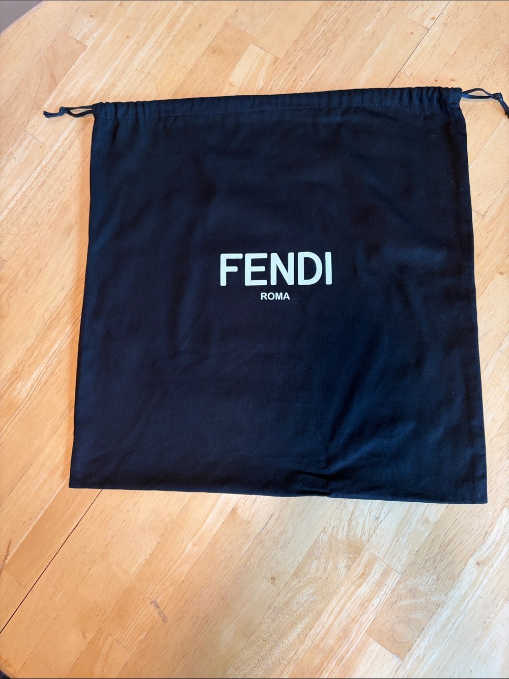 Fendi Black Drawstring Logo Dust Bag with White Roma Print
